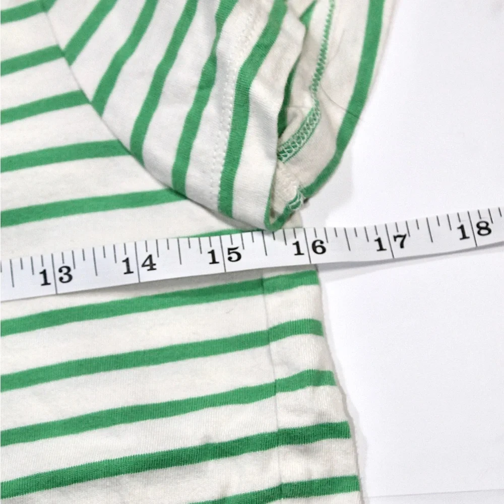 Mini Boden Girls Green & White Stripe Tee with Red Strawberry Appliqué